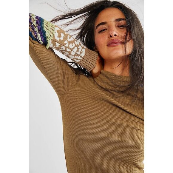 New! FREE PEOPLE Switch It Up Thermal Waffle Top Stretchy Knit Color Sienna XS - Picture 3 of 3